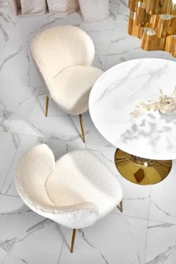 Stół Semilla okragły biały marmur/złoty