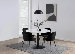 Stół Tarifa biały marmur czarna podstawa okrągły