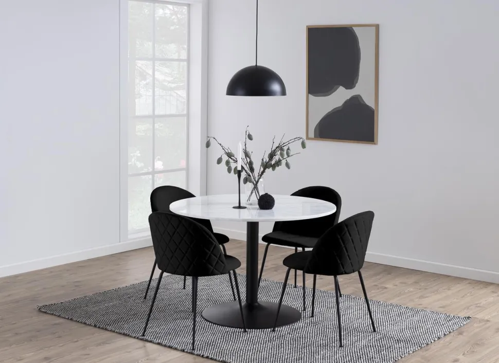 Stół Tarifa biały marmur czarna podstawa okrągły