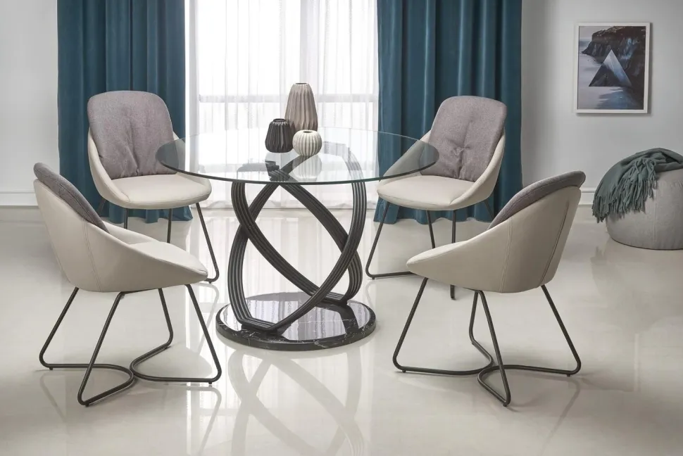 Stół Ticco okrągły transparentny/ czarny