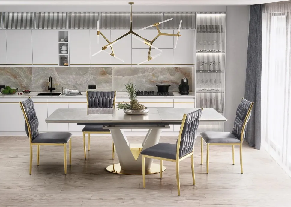 Stół Vermut rozkładany jasny szary/złoty