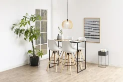 Stołek barowy Dima biały wood z drewnianymi nogami