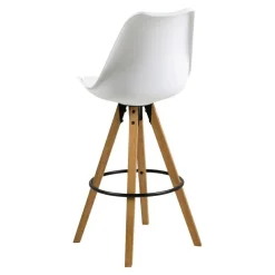 Stołek barowy Dima biały wood z drewnianymi nogami