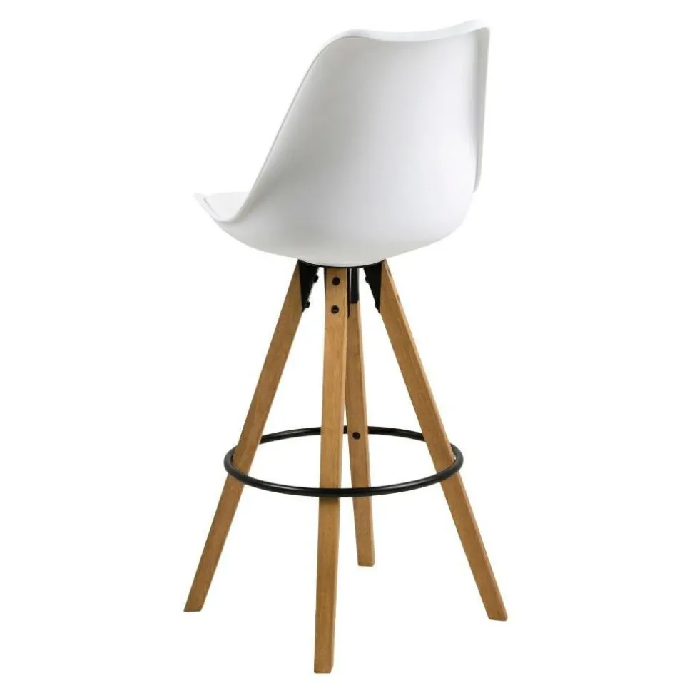 Stołek barowy Dima biały wood z drewnianymi nogami