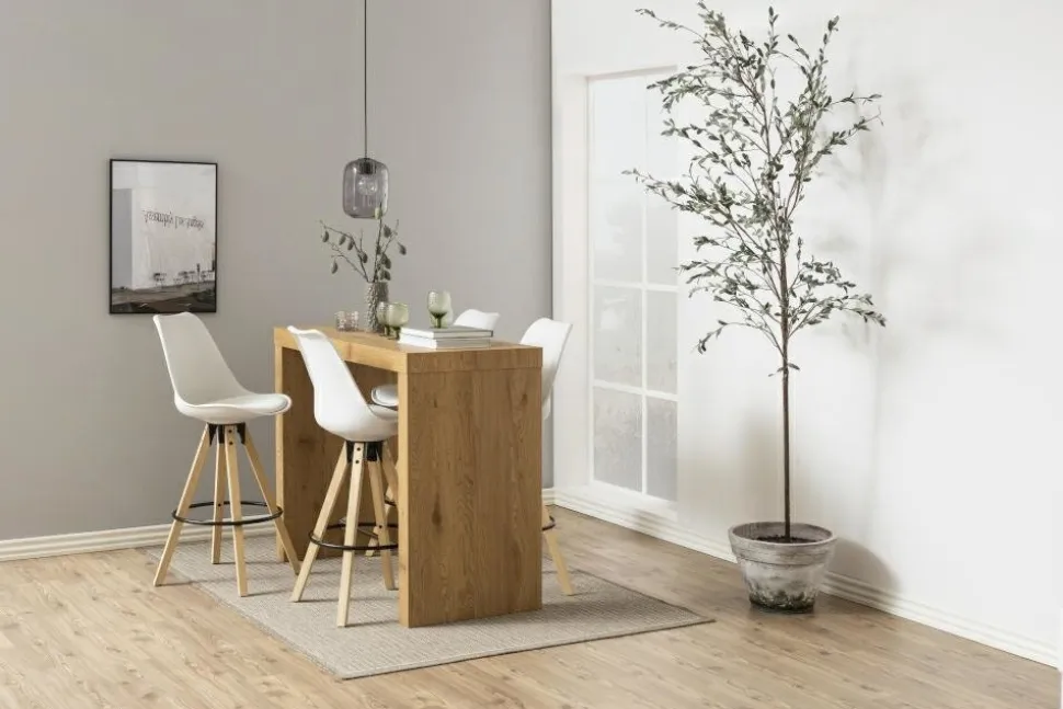 Stołek barowy Dima biały wood z drewnianymi nogami