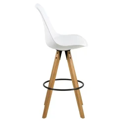 Stołek barowy Dima biały wood z drewnianymi nogami