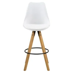 Stołek barowy Dima biały wood z drewnianymi nogami