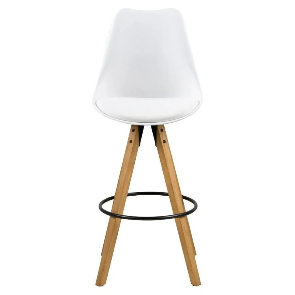 Stołek barowy Dima biały wood z drewnianymi nogami