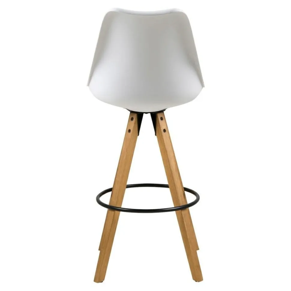 Stołek barowy Dima biały wood z drewnianymi nogami