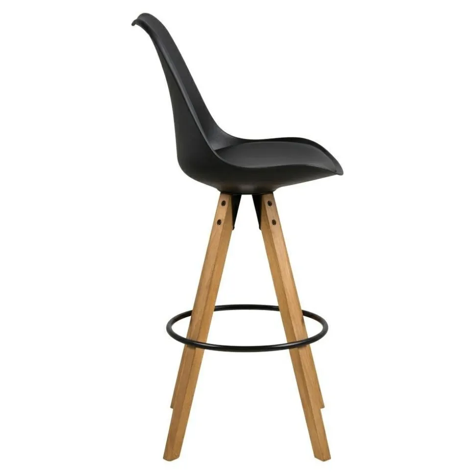 Stołek barowy Dima czarny wood z drewnianymi nogami