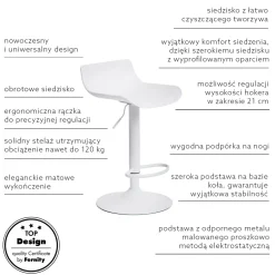 Stołek barowy regulowany Bar One Simplet biały mat