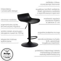 Stołek barowy regulowany Bar One Simplet czarny mat