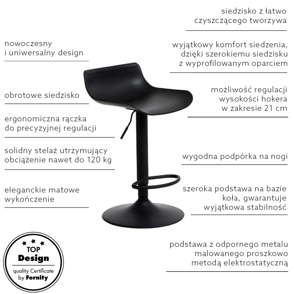 Stołek barowy regulowany Bar One Simplet czarny mat