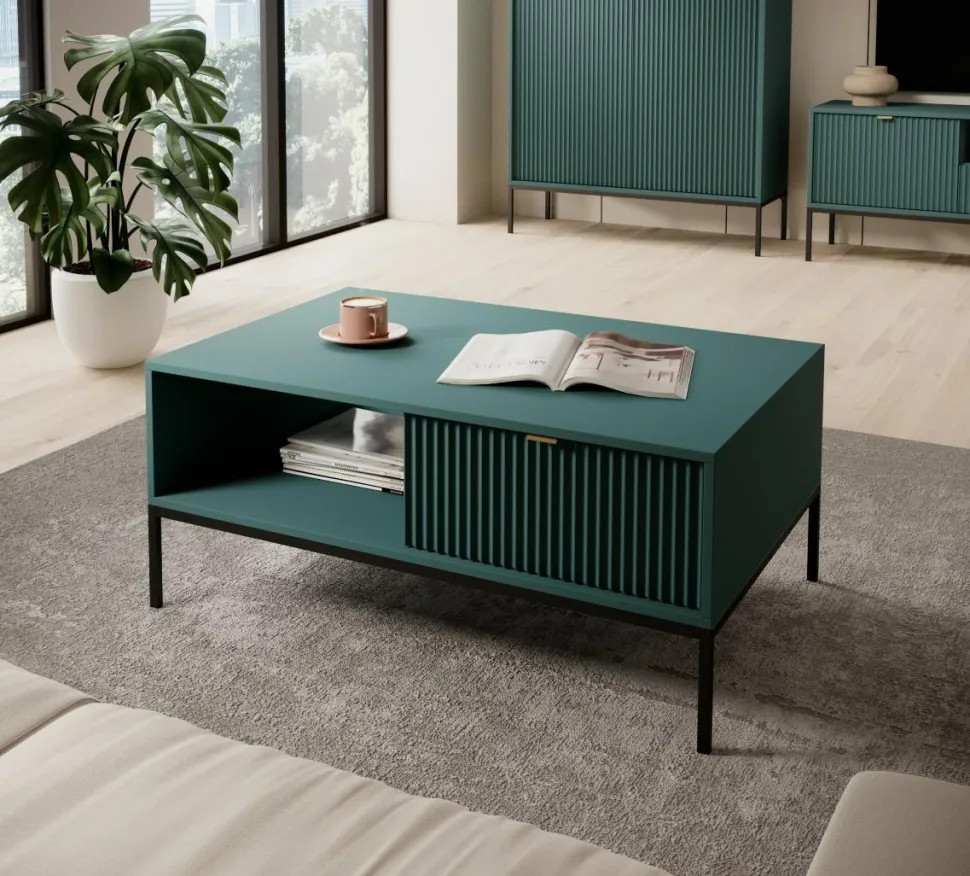 Stolik Delicious ryflowany zielony czarne nogi