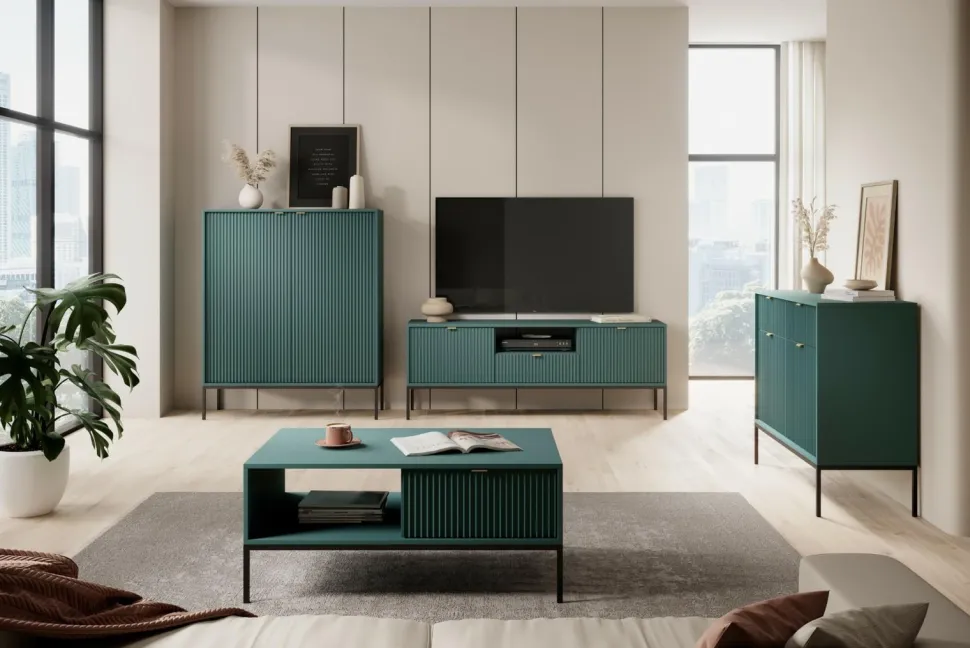 Stolik Delicious ryflowany zielony czarne nogi