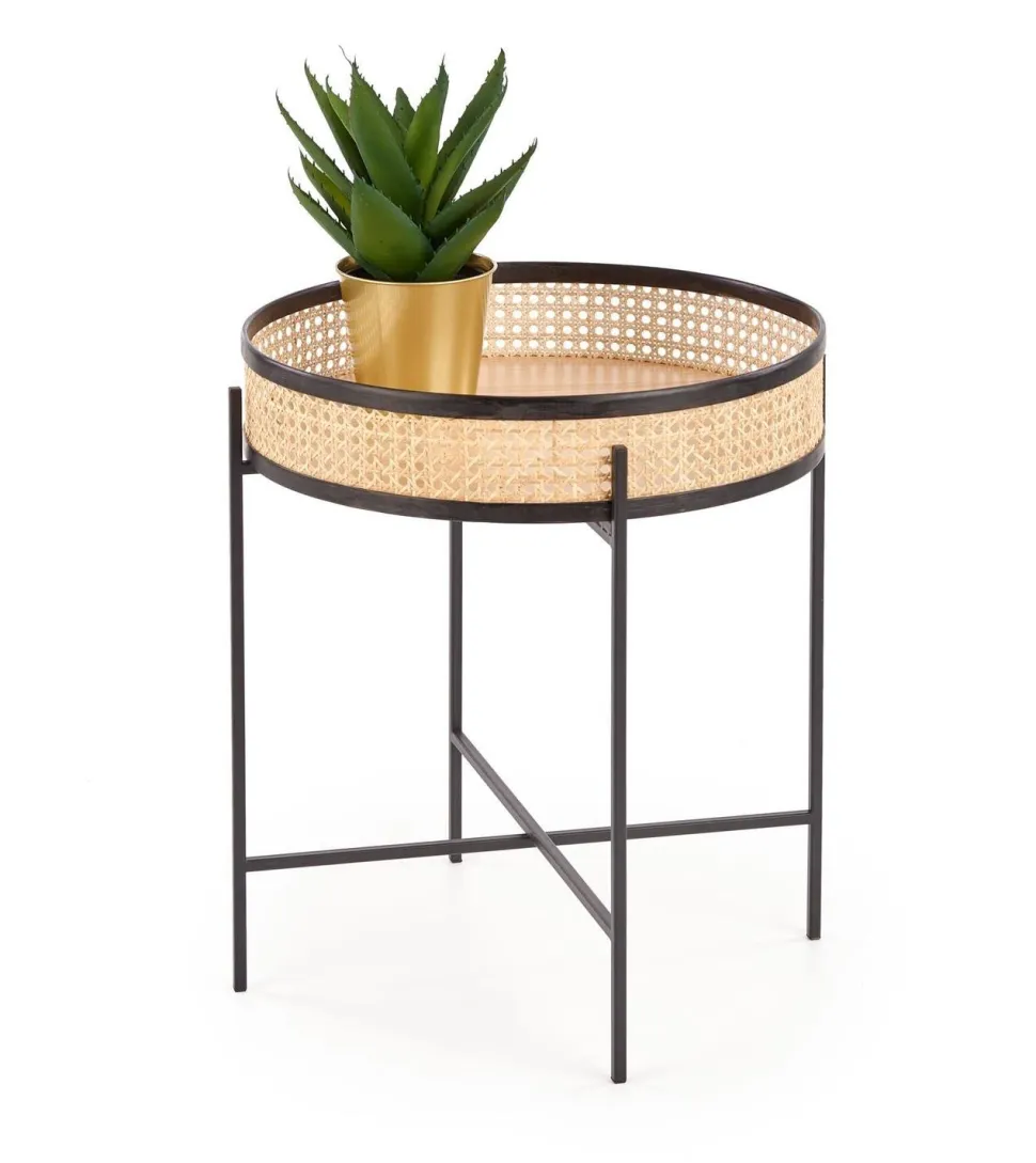 Stolik kawowy Balta czarny / rattan