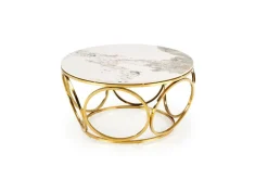 Stolik kawowy Deyn złoty, biały marmur