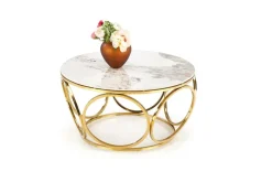 Stolik kawowy Deyn złoty, biały marmur