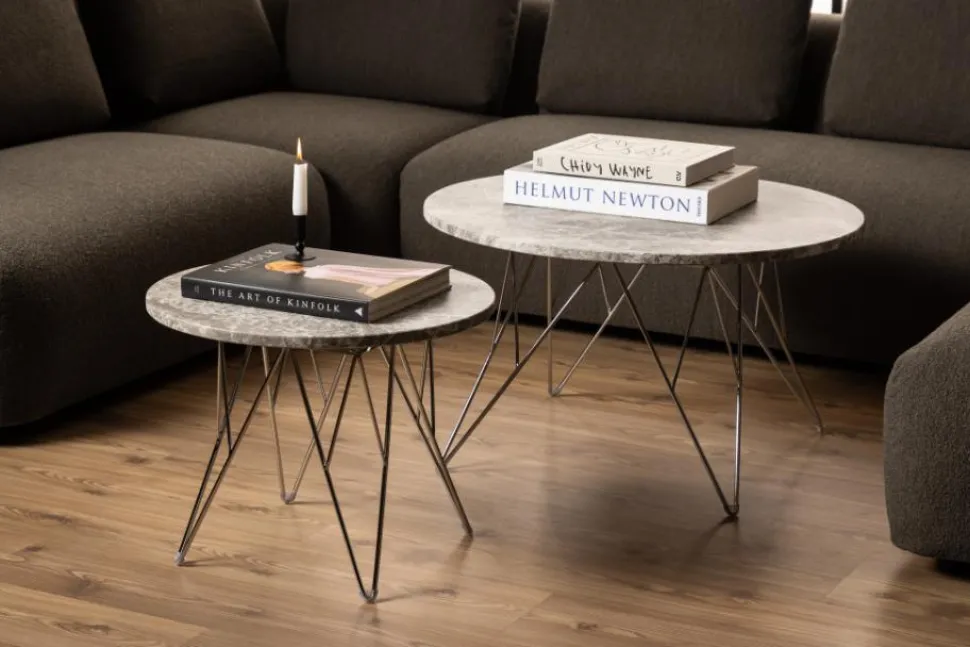 Stolik kawowy Prunus 80cm marmur szary/chrom