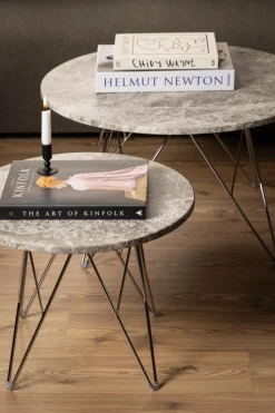 Stolik kawowy Prunus 80cm marmur szary/chrom