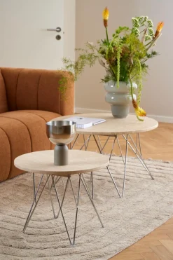 Stolik kawowy Prunus 80cm trawertyn/chrom