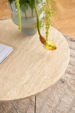 Stolik kawowy Prunus 80cm trawertyn/chrom