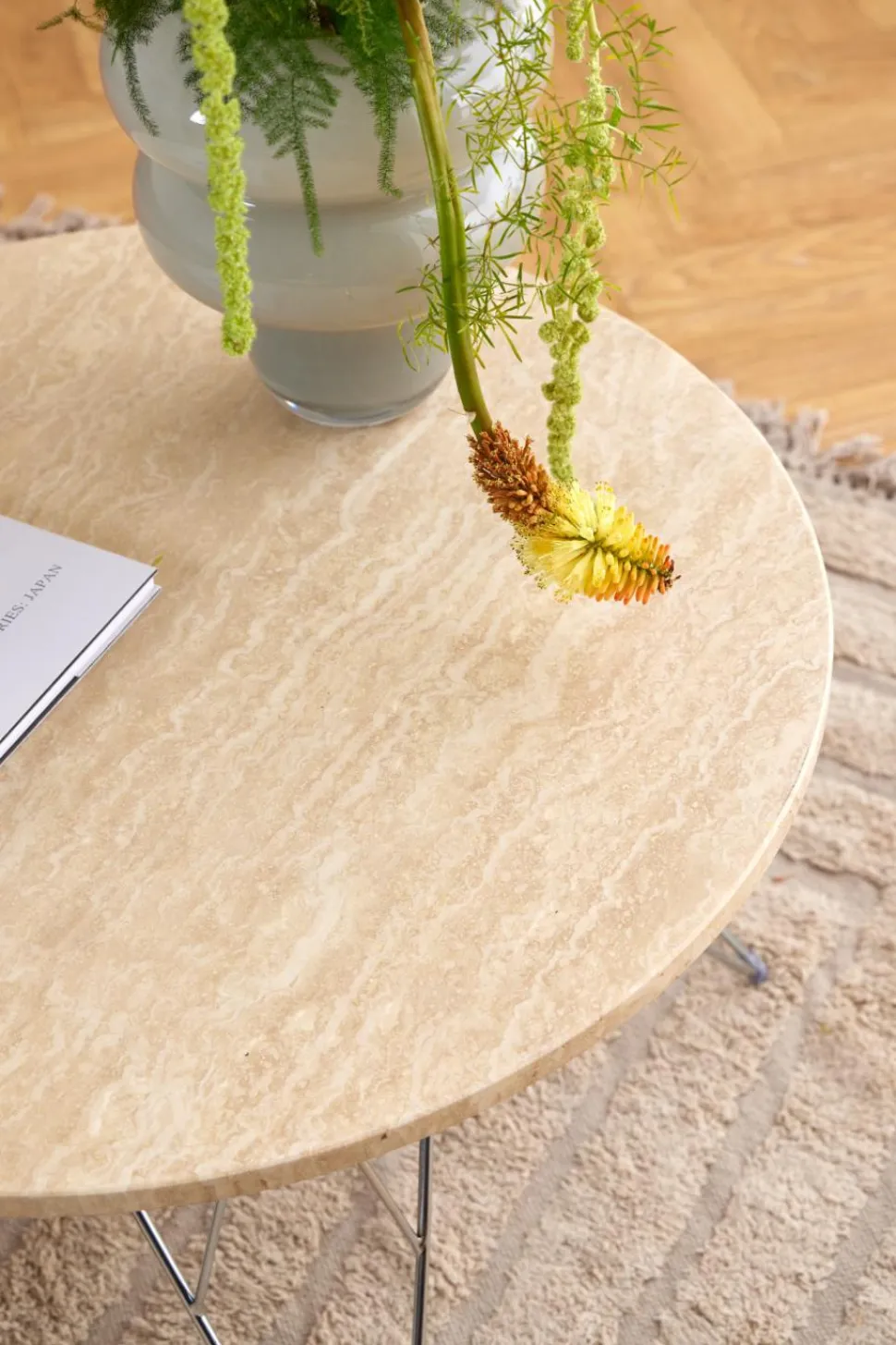 Stolik kawowy Prunus 80cm trawertyn/chrom