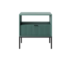 Szafka nocna Delicious ryflowana zielona  czarne uchwyty