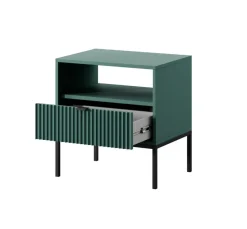 Szafka nocna Delicious ryflowana zielona  czarne uchwyty