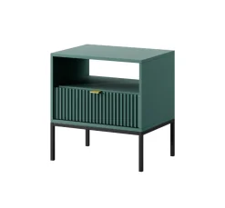 Szafka nocna Delicious ryflowana zielona  czarne nogi