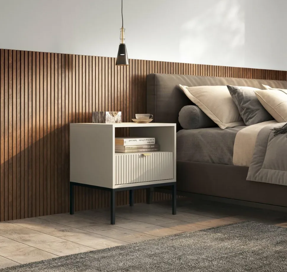 Szafka nocna Delicious ryflowana kaszmir czarne nogi