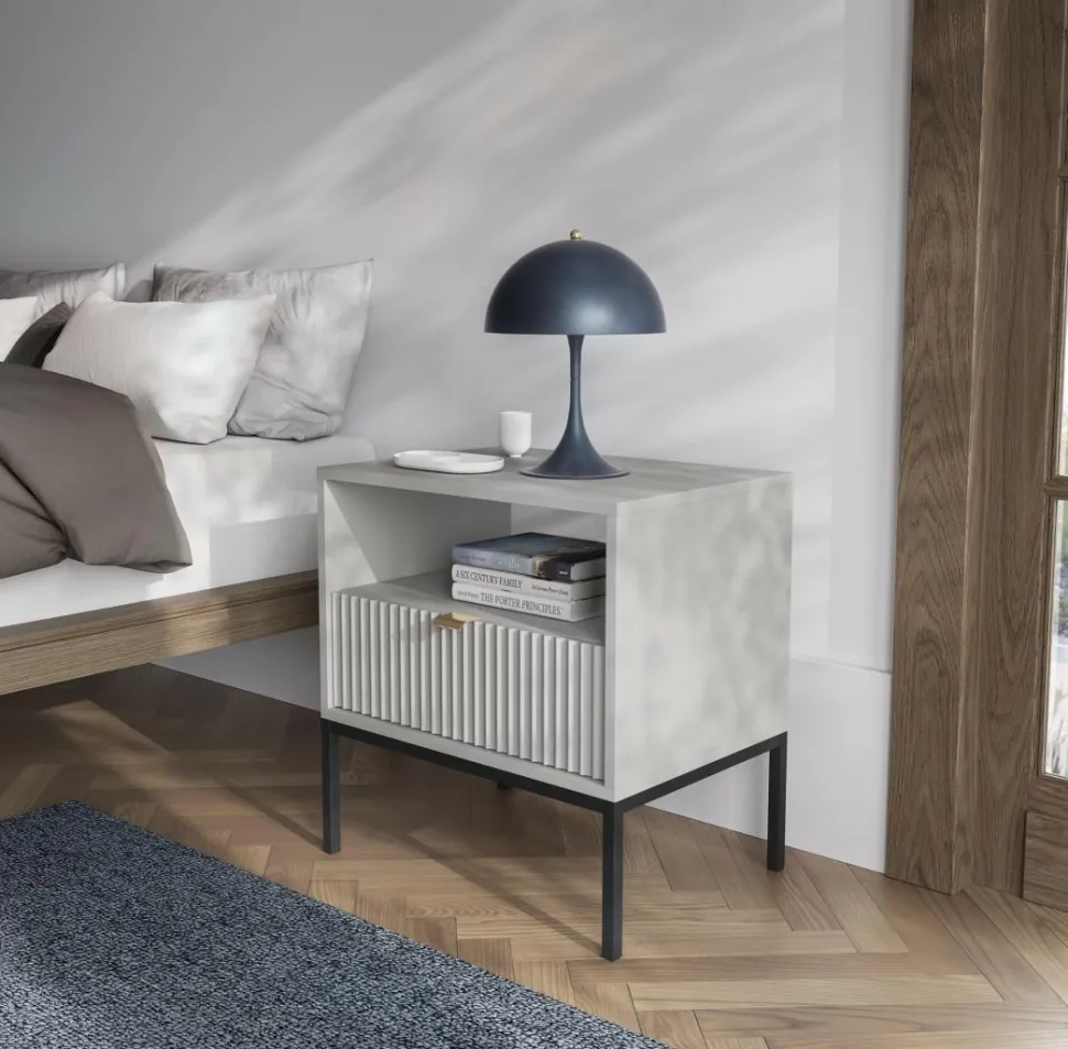 Szafka nocna Delicious ryflowana szara