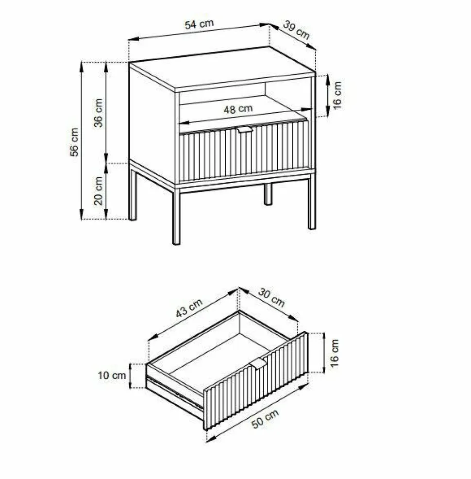 Szafka nocna Delicious ryflowana szara