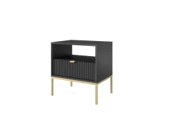 Szafka nocna Delicious ryflowana czarna złote nogi