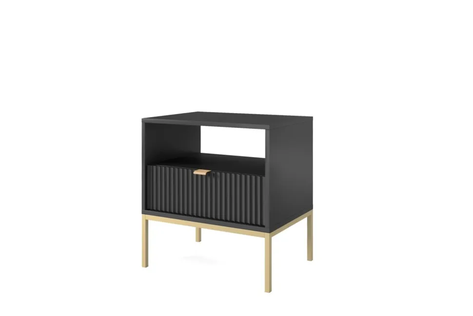 Szafka nocna Delicious ryflowana czarna złote nogi