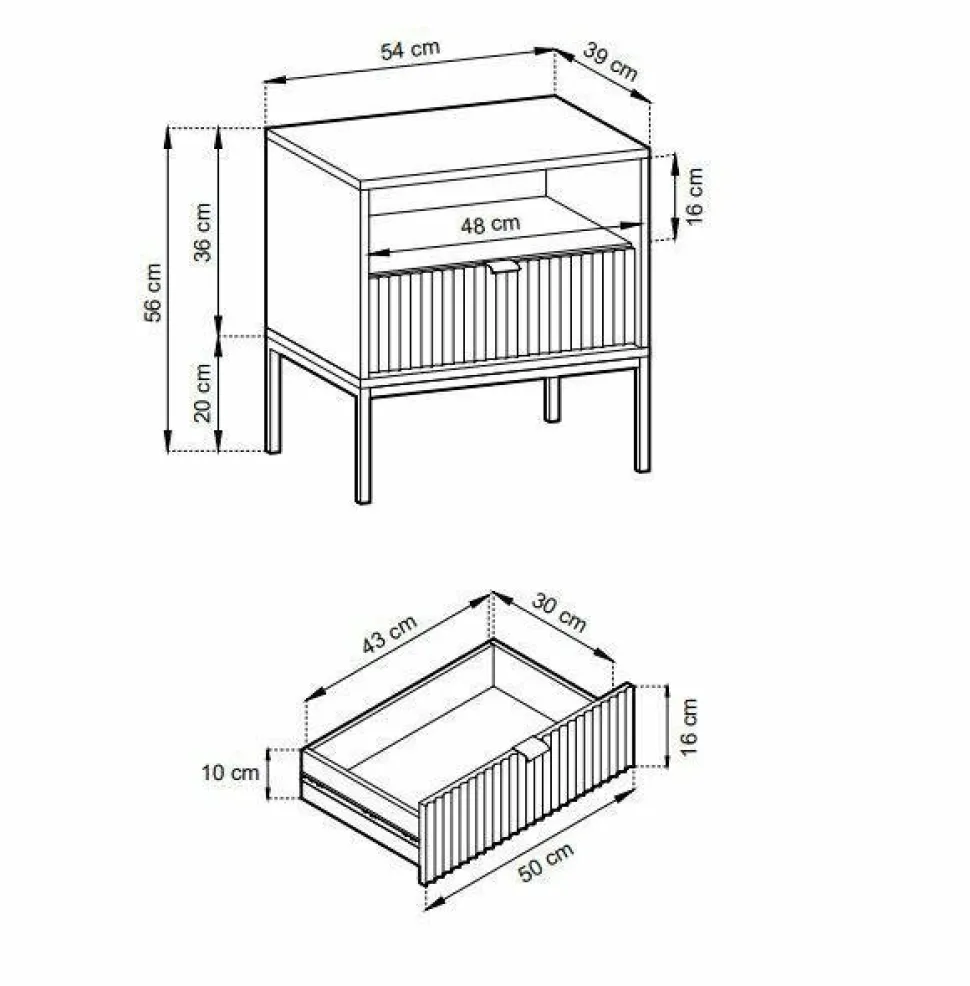 Szafka nocna Delicious ryflowana czarna złote nogi