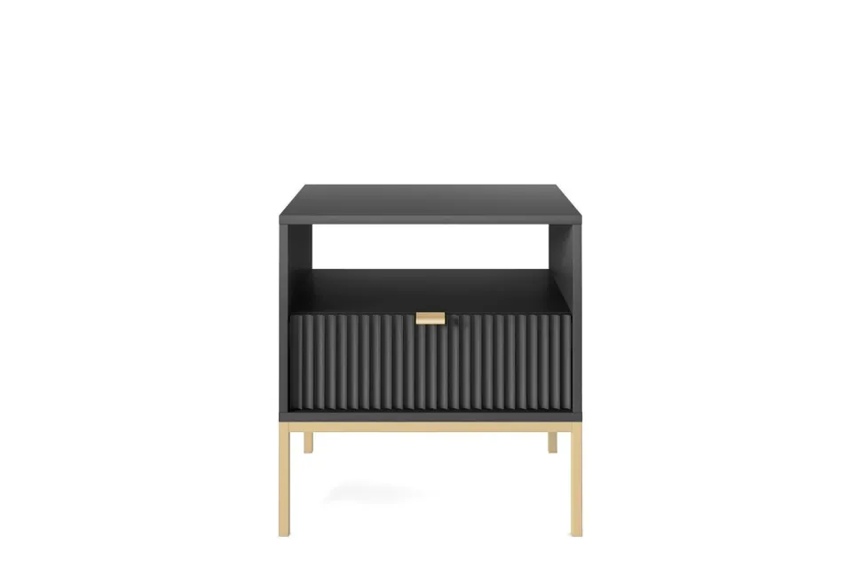 Szafka nocna Delicious ryflowana czarna złote nogi