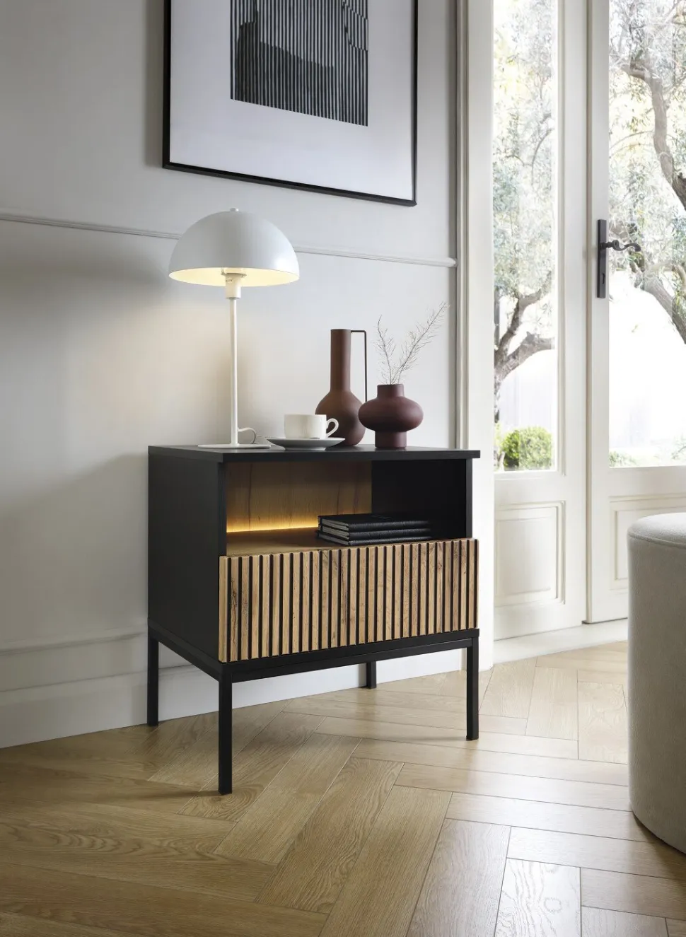 Szafka nocna Novel czarna/dąb wotan