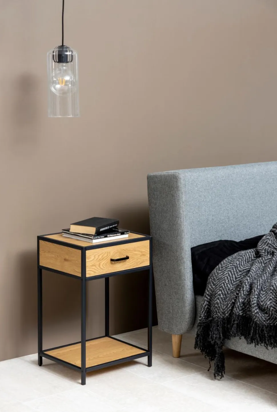 Szafka nocna Seaford naturalny/czarny