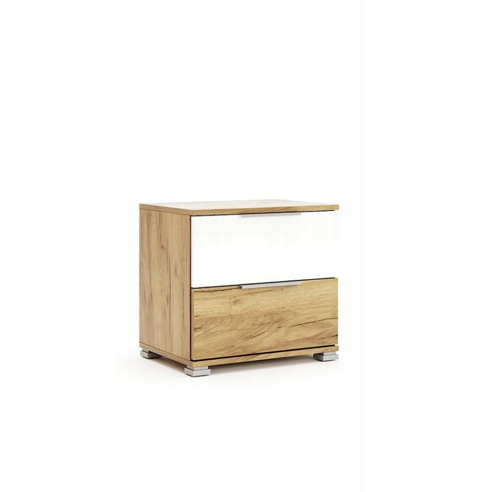 Szafka nocna Tissa 2 szuflady dąb craft/ biały połysk