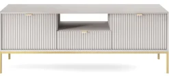 Szafka RTV Delicious ryflowana szara/ złote nogi