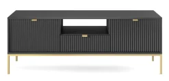 Szafka RTV Delicious ryflowana czarna/ złote nogi