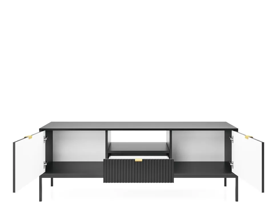 Szafka RTV Delicious ryflowana czarna/ złote nogi