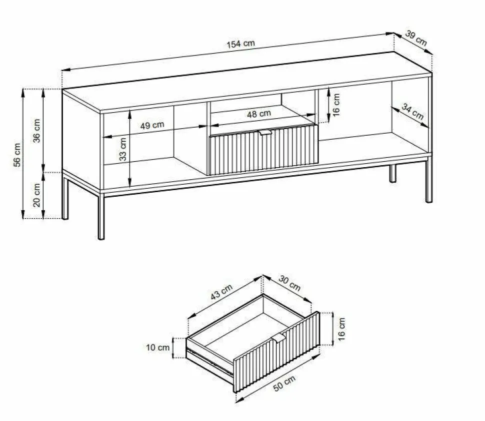 Szafka RTV Delicious ryflowana czarna/ złote nogi