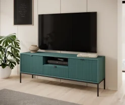 Szafka RTV Delicious ryflowana zielona    czarne uchwyty