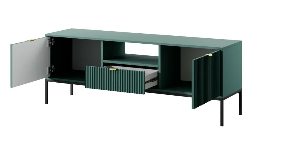 Szafka RTV Delicious ryflowana zielona czarne nogi