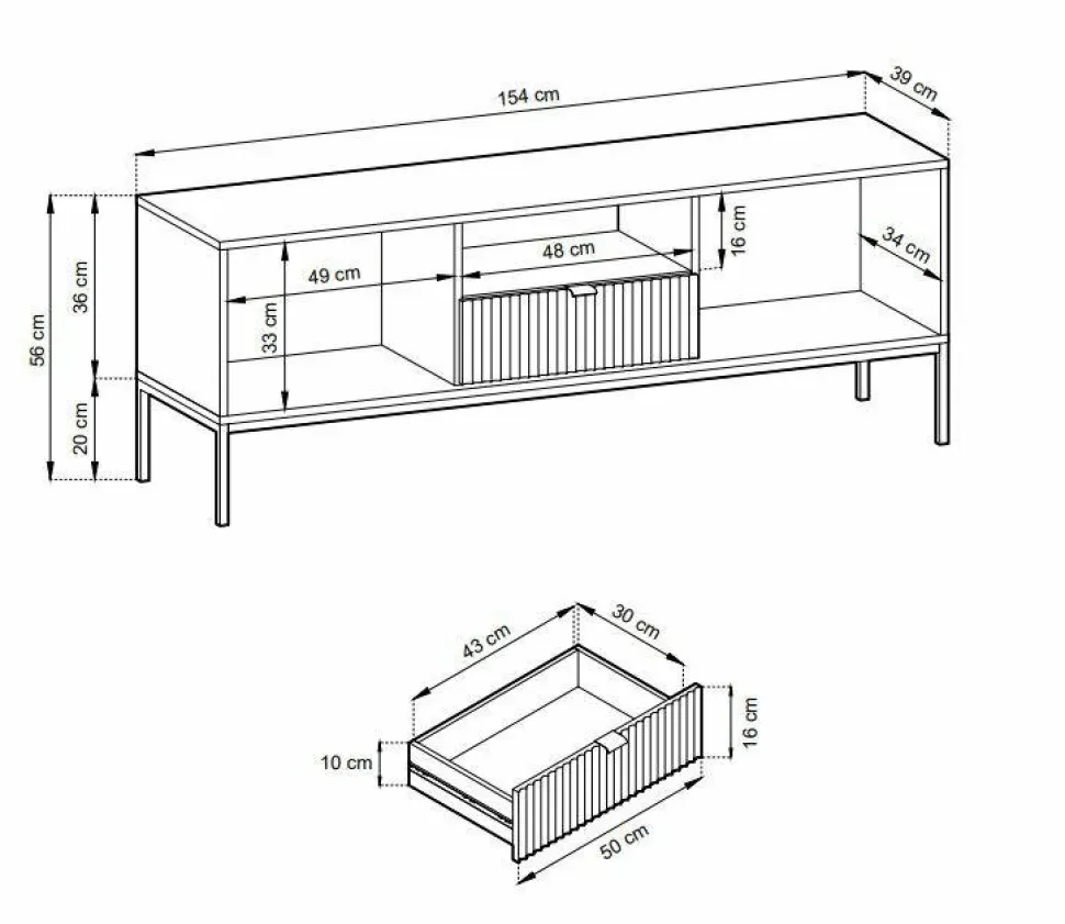 Szafka RTV Delicious ryflowana zielona czarne nogi