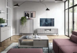 Szafka RTV Delicious ryflowana szara