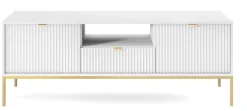 Szafka RTV Delicious ryflowana biała/ złote nogi