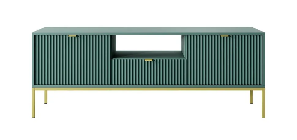 Szafka RTV Delicious ryflowana zielona złote nogi